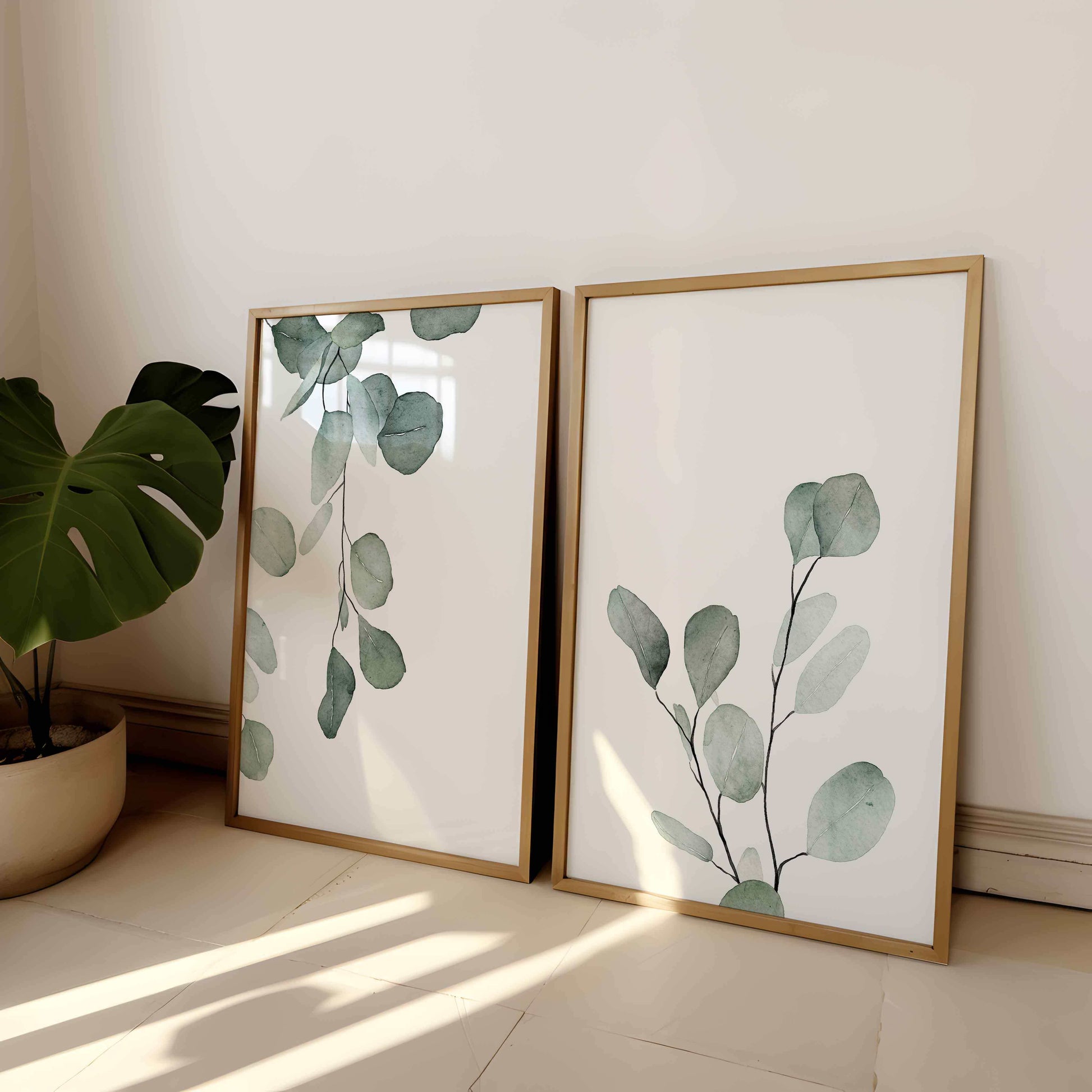 Minimalist Eucalyptus Wall Art – Set of 2 Prints