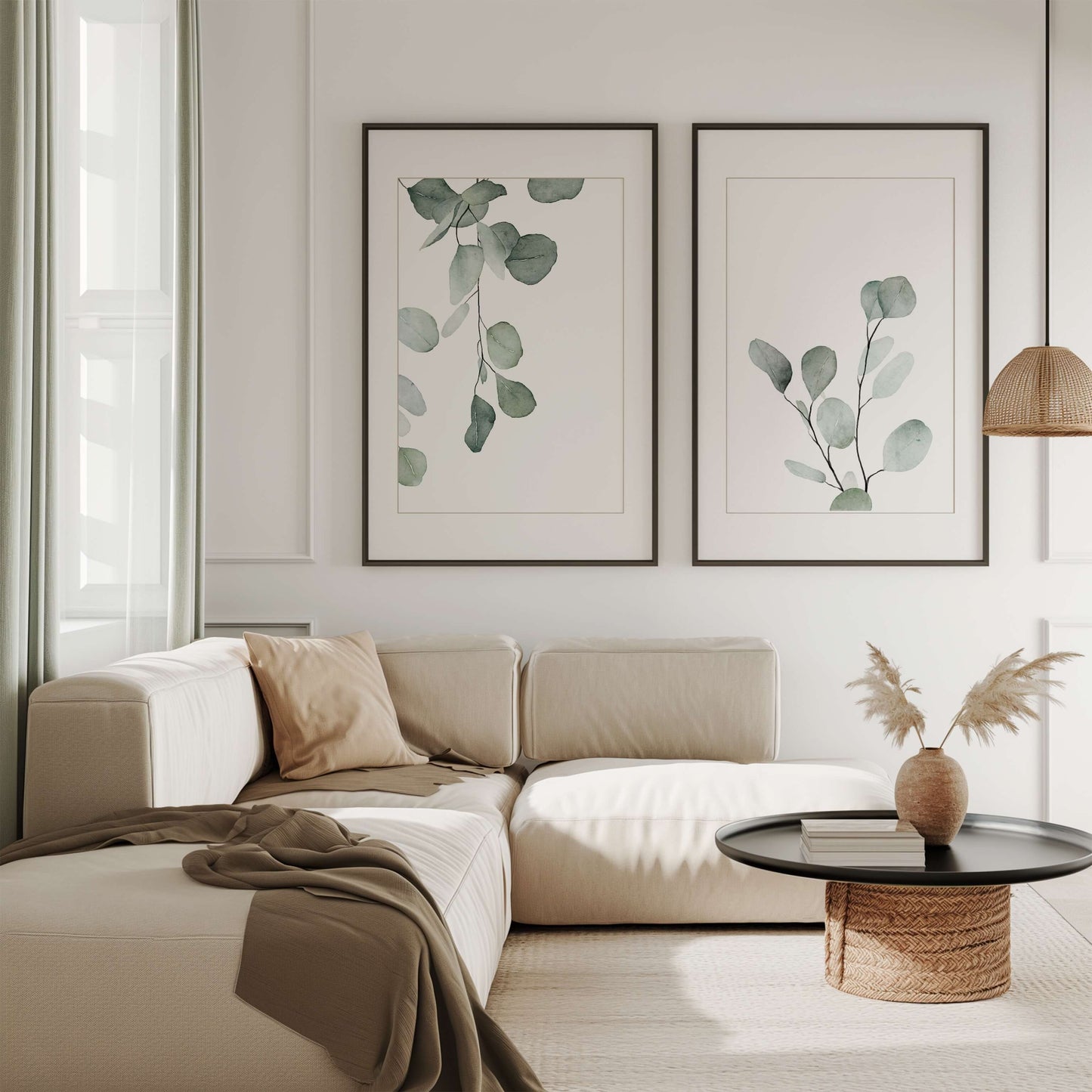 Minimalist Eucalyptus Wall Art – Set of 2 Prints