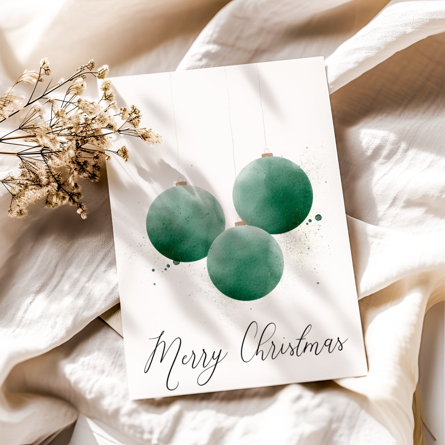 Printable Christmas Card - Ornament Watercolor Design