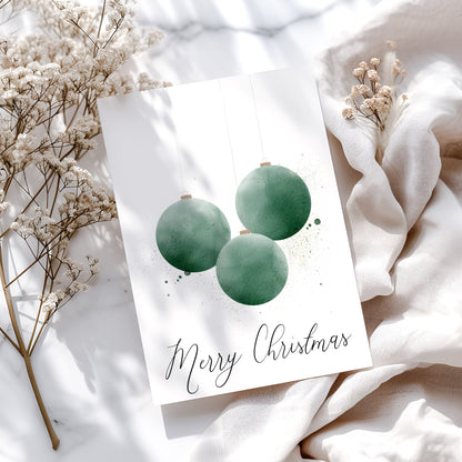 Printable Christmas Card - Ornament Watercolor Design