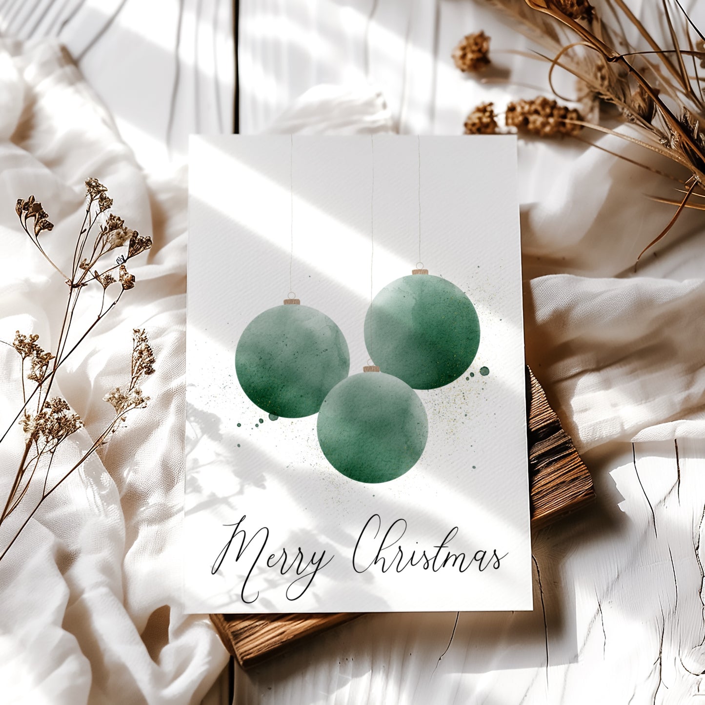 Printable Christmas Card - Ornament Watercolor Design