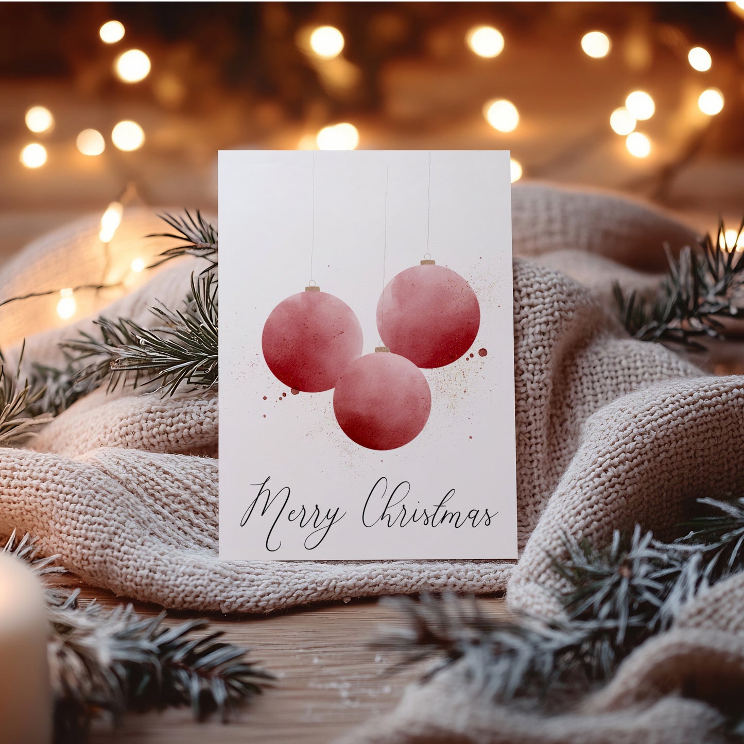 Printable Christmas Card - Red Ornament Watercolor Design
