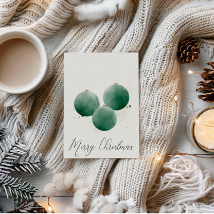 Printable Christmas Card - Ornament Watercolor Design