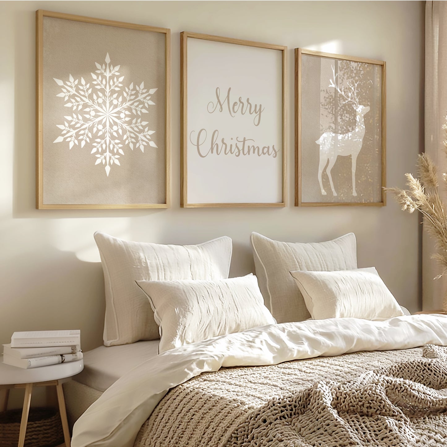 Christmas Art Set with Snowflake, lettering and Deer – Printable Wall Art