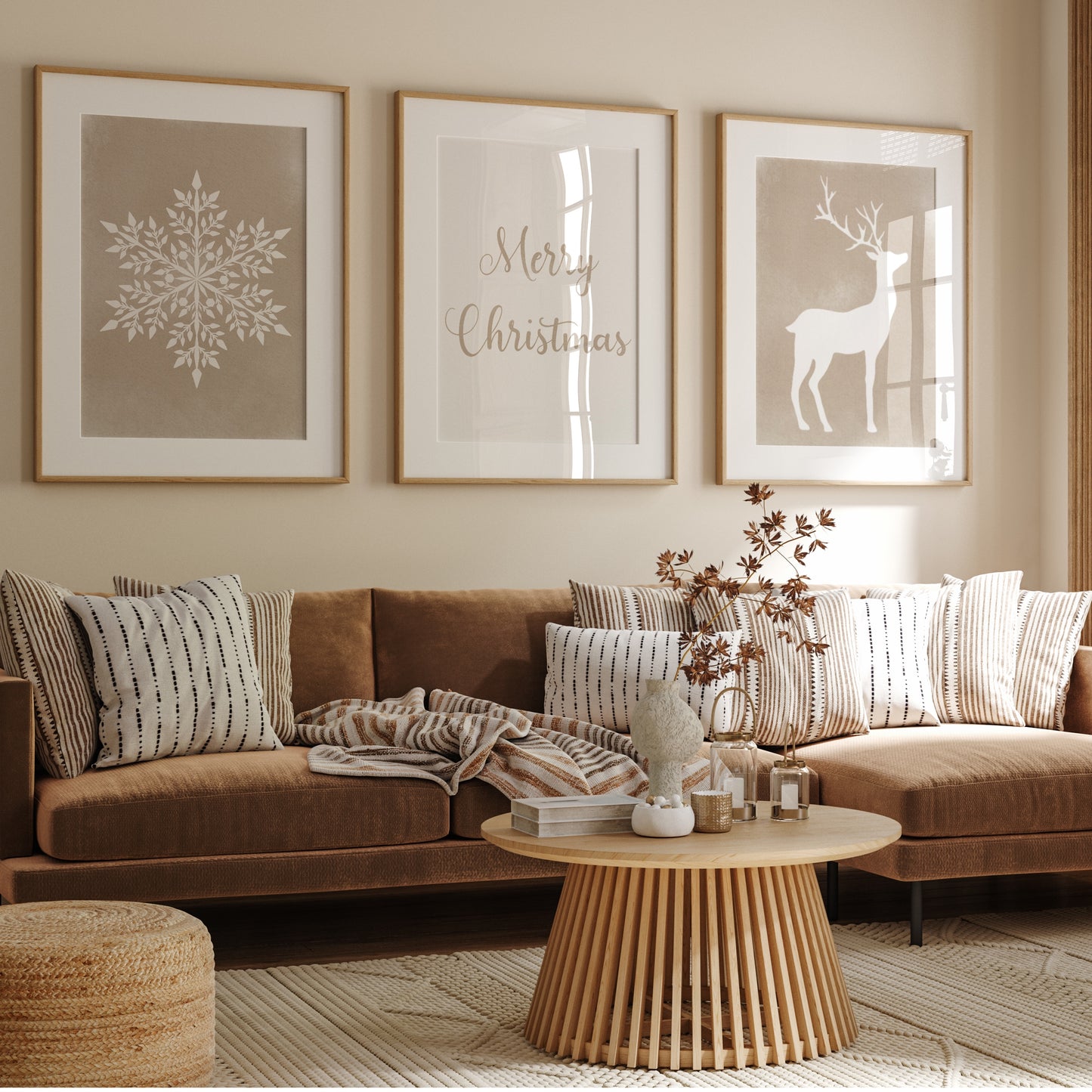 Christmas Art Set with Snowflake, lettering and Deer – Printable Wall Art