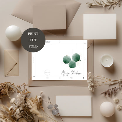 Printable Christmas Card - Ornament Watercolor Design